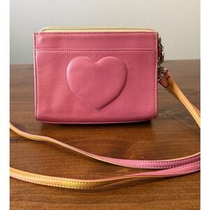 VTG Y2K Brighton JODI Pink Leather Puffed Heart  Crossbody Pouch Silver Hardware
